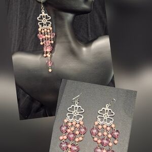 Elegant Pink Heart Drop Earrings
